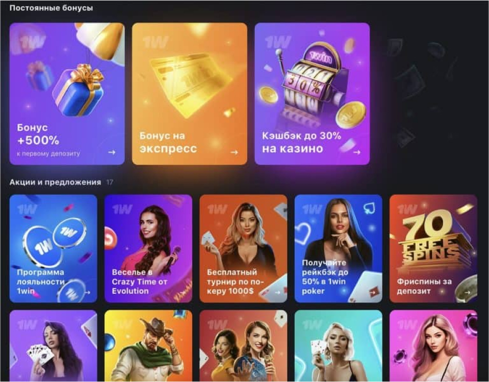 Бонусные предложения казино 1Win